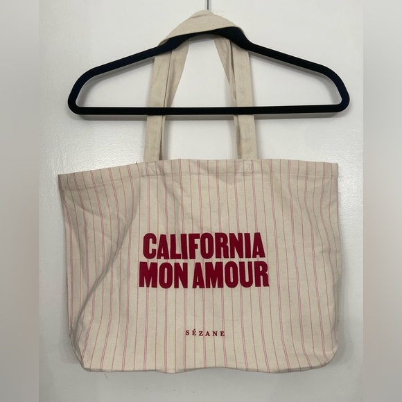 Sézane California Mon Amour Striped Canvas Tote Bag - Picture 1 of 4
